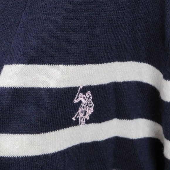 U.S. Polo‎ Assn.* Women's 2 Piece Set Cardigan Sweater Navy/White Blouse~ Medium - Picture 12 of 14